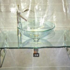 Design glazen wastafel 83cm x 53cm 14 cm hoog met kraan afvoer  rvs onderstel sch 10