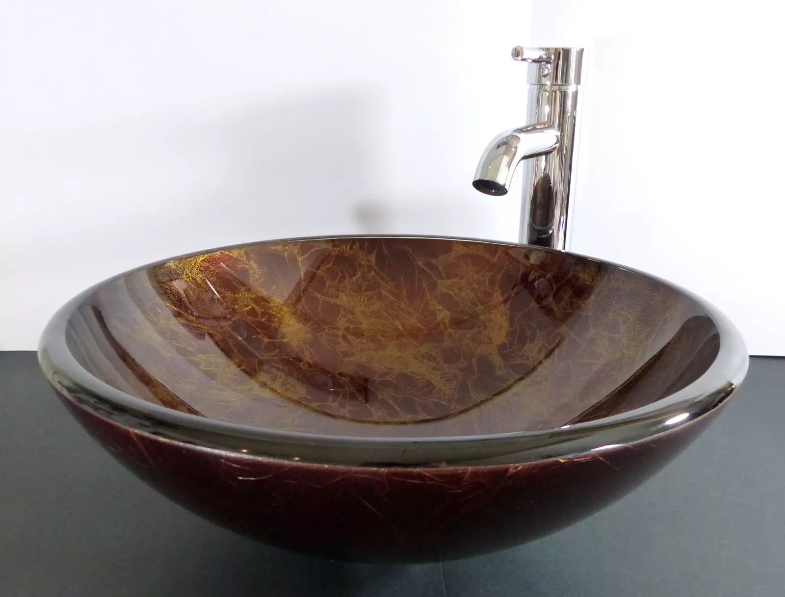 Glazen opzet waskom wastafel Antiek gold 42 cm doorsnede 1127A - Afbeelding 4