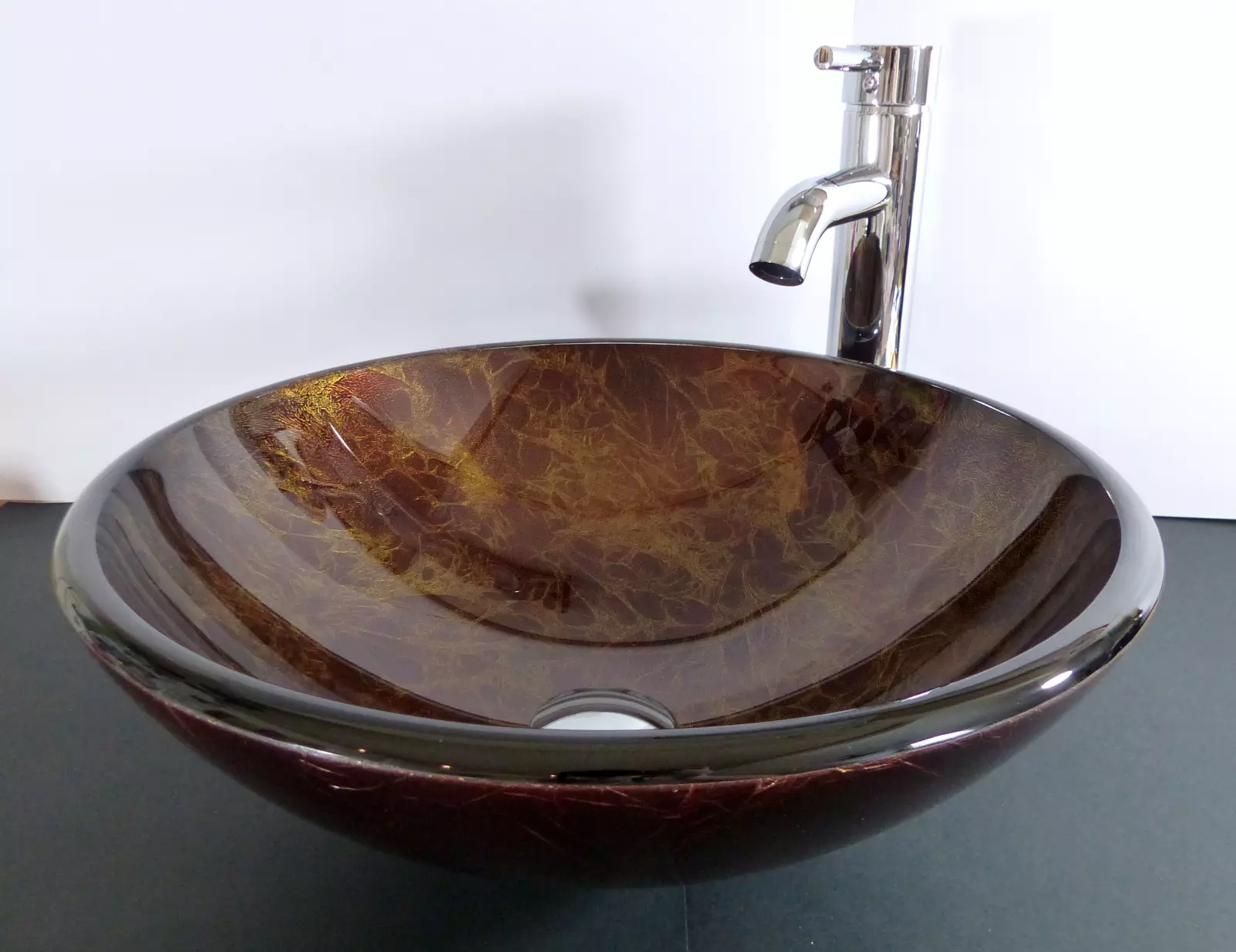 Glazen opzet waskom wastafel Antiek gold 42 cm doorsnede 1127A - Afbeelding 3