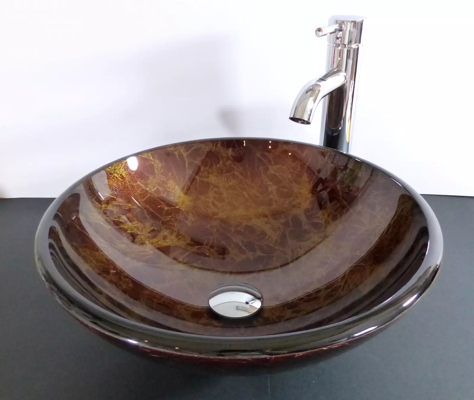 Glazen opzet waskom wastafel Antiek gold 42 cm doorsnede 1127A - Afbeelding 2