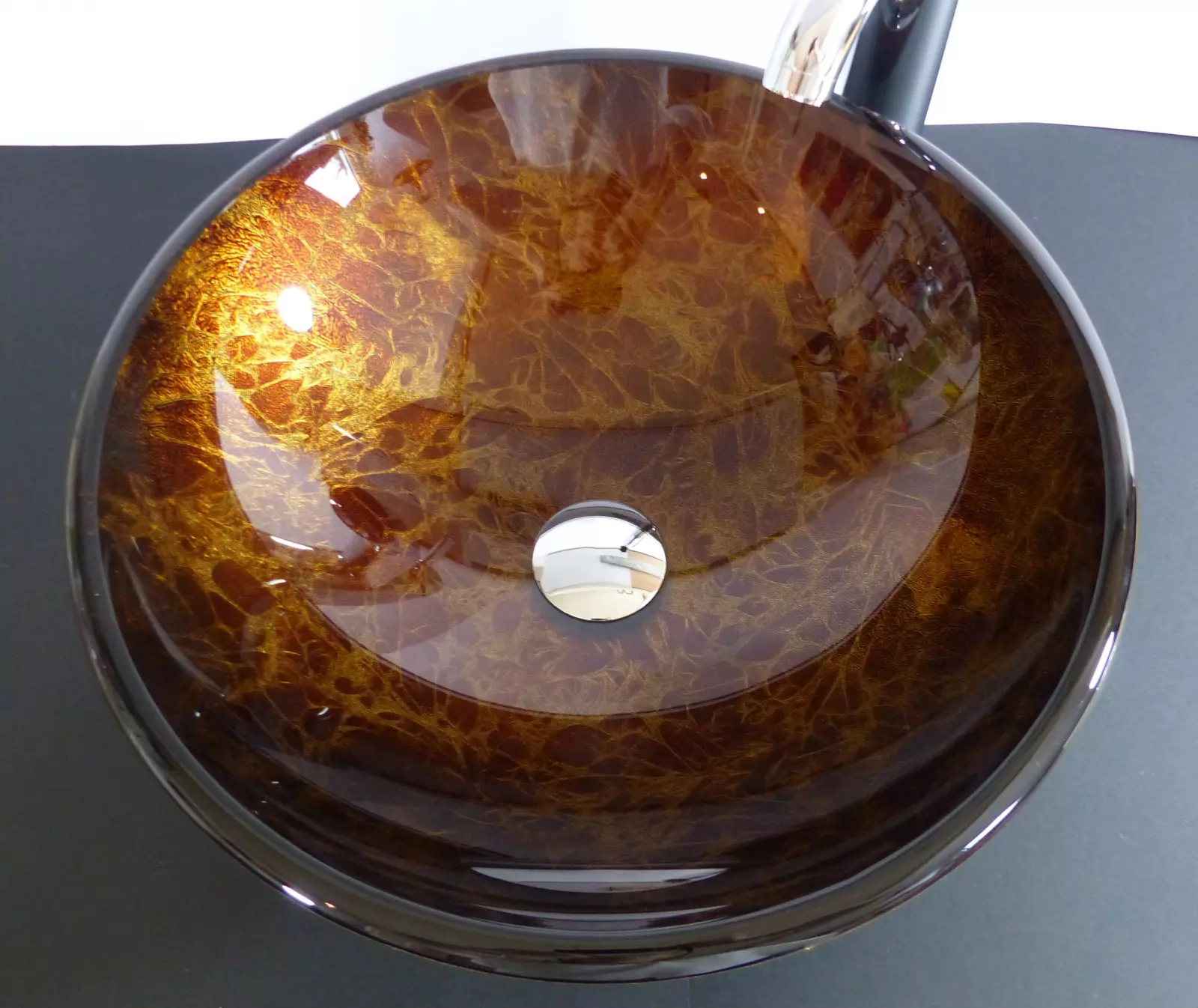 Glazen opzet waskom wastafel Antiek gold 42 cm doorsnede 1127A