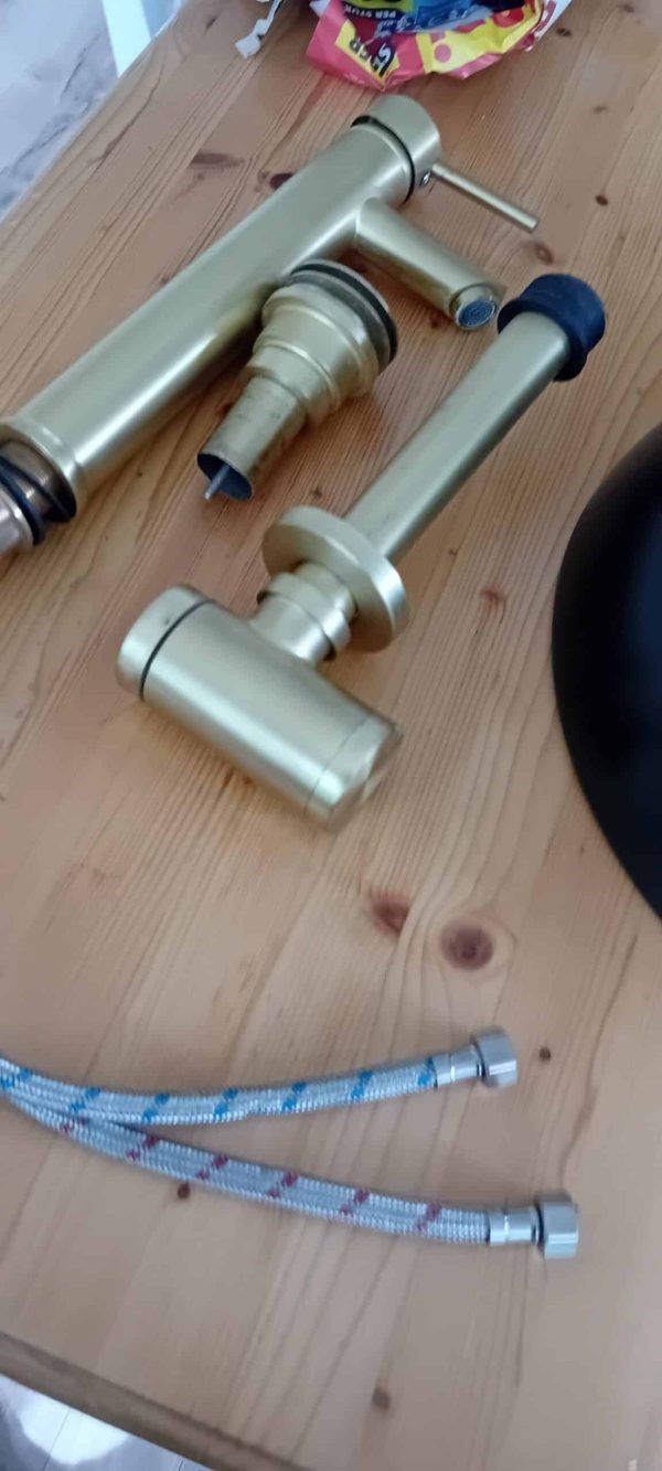 Mat Zwarte waskom met gouden meng Kraan en afvoer sch 04 - Afbeelding 2