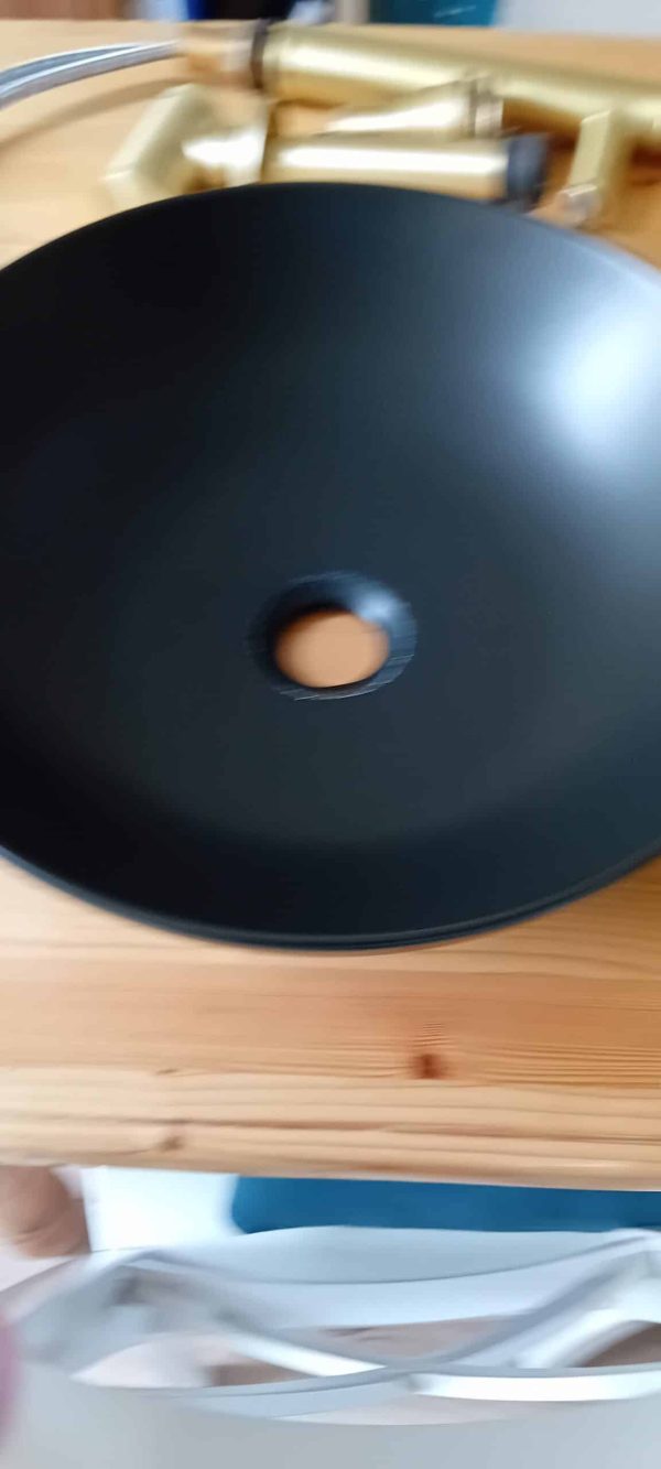 Mat Zwarte waskom met gouden meng Kraan en afvoer sch 04 - Afbeelding 9