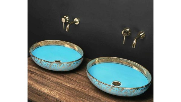 Design wasbak keramiek blauw gold 52x40 Sol 4455 - Afbeelding 2