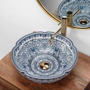 Design Keramiek Wasbak Blauw 42 cm doorsnede sol 1919