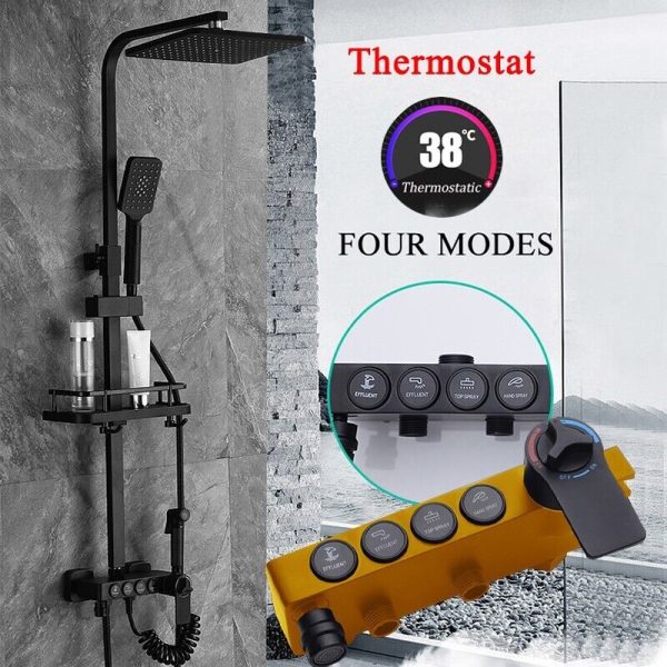 Doucheset Compleet met kraan Zwart Thermostaat en Regendouche  M 7877 - Afbeelding 9