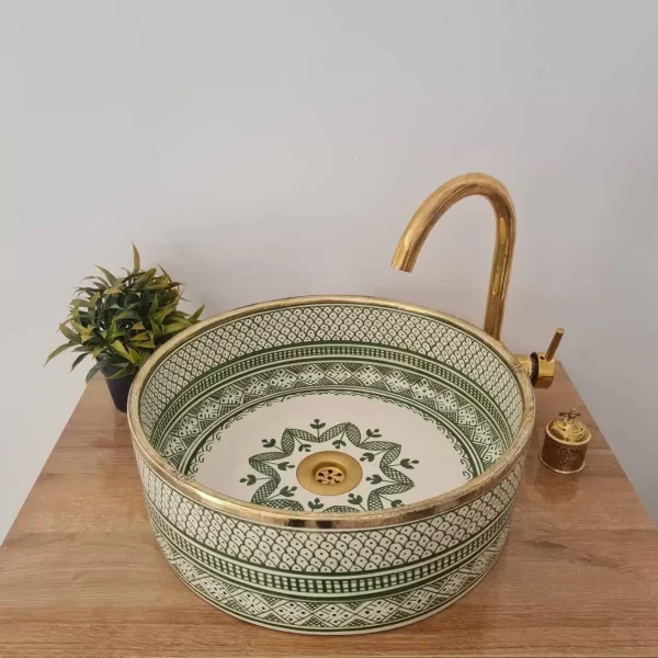 Marokkaanse Waskom hand gemaakt 28 cm doorsnede licht groen of blauw mar 209 - Afbeelding 7