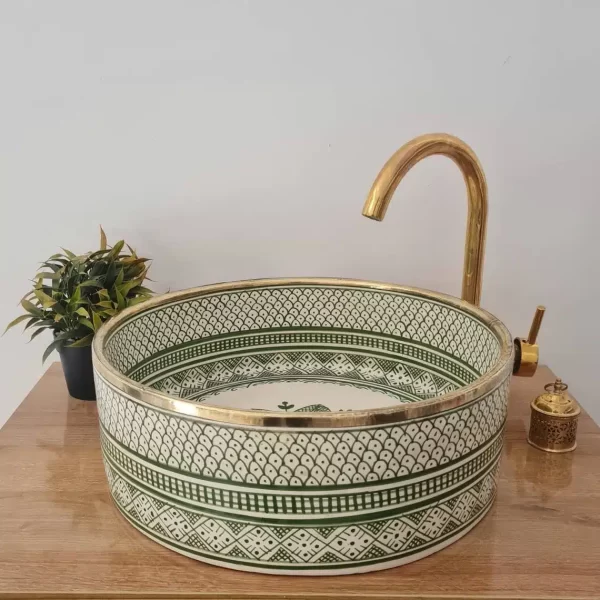 Marokkaanse Waskom hand gemaakt 28 cm doorsnede licht groen of blauw mar 209 - Afbeelding 8