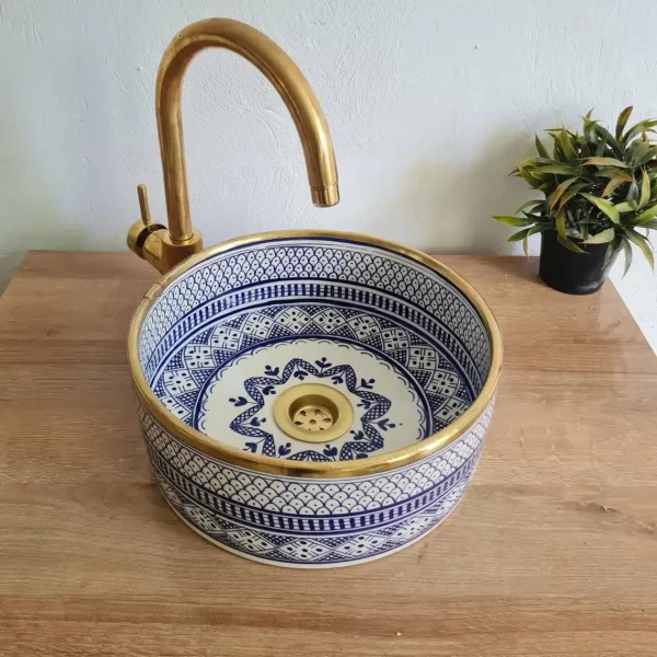 Marokkaanse Waskom hand gemaakt 28 cm doorsnede licht groen of blauw mar 209 - Afbeelding 9