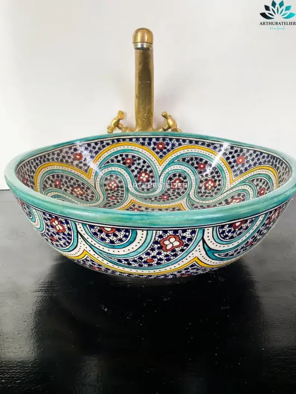 Marokkaanse Waskom handmade  30 cm doorsnede Kleurrijk  mar 204 - Afbeelding 5