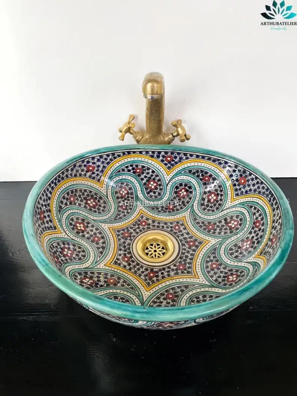 Marokkaanse Waskom handmade  30 cm doorsnede Kleurrijk  mar 204 - Afbeelding 7
