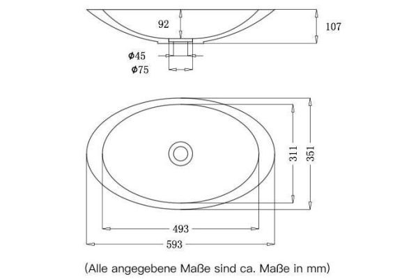 Design Keramiek Wastafel Antrazit mat Ovaal 59 x35 Sol 2133 - Afbeelding 5