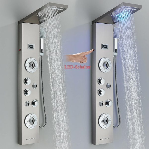 Led  Douche wandpaneel  met Waterval Massage Rvs geborstelt Sol 2412 - Afbeelding 8