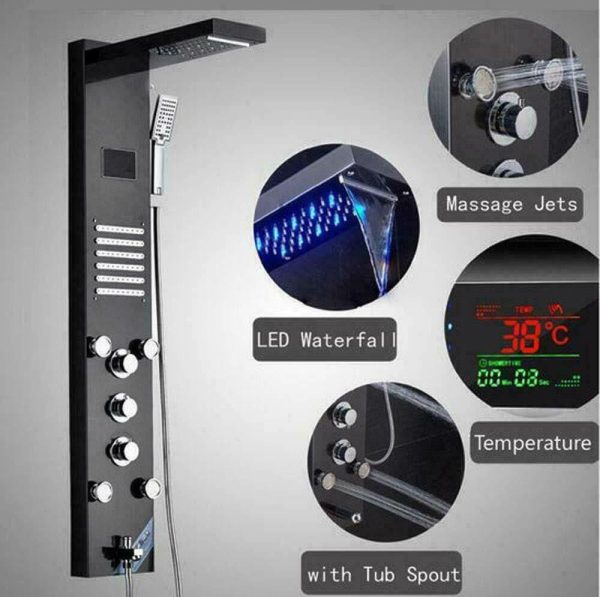 Led  Douche wandpaneel  met Waterval Massage RVS Goud Sol 2400 - Afbeelding 18