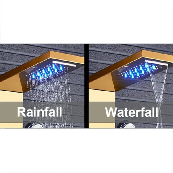 Led  Douche wandpaneel  met Waterval Massage RVS Goud Sol 2400 - Afbeelding 25