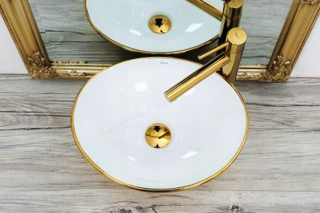 Design Wasbak  buitenkant  Goud /Wit Ovaal 41 x33 cm sol 2170
