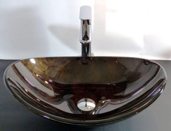 Design Glazen Waskom ovaal Zwart bruin  sol 1135