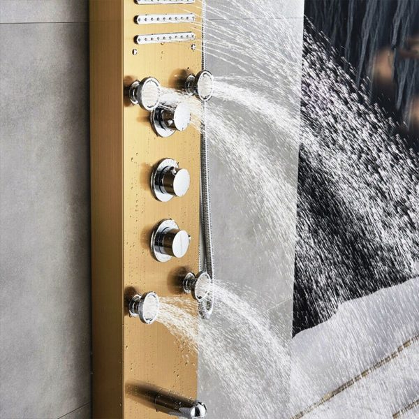Led  Douche wandpaneel  met Waterval Massage RVS Goud Sol 2400 - Afbeelding 9