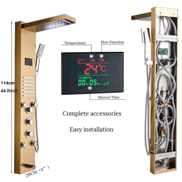 Led  Douche wandpaneel  met Waterval Massage RVS Goud Sol 2400 - Afbeelding 10