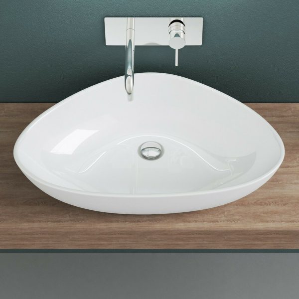 Keramiek Wastafel   Wit Driehoek 66x44 14 cm hoog sol 1100 - Afbeelding 2