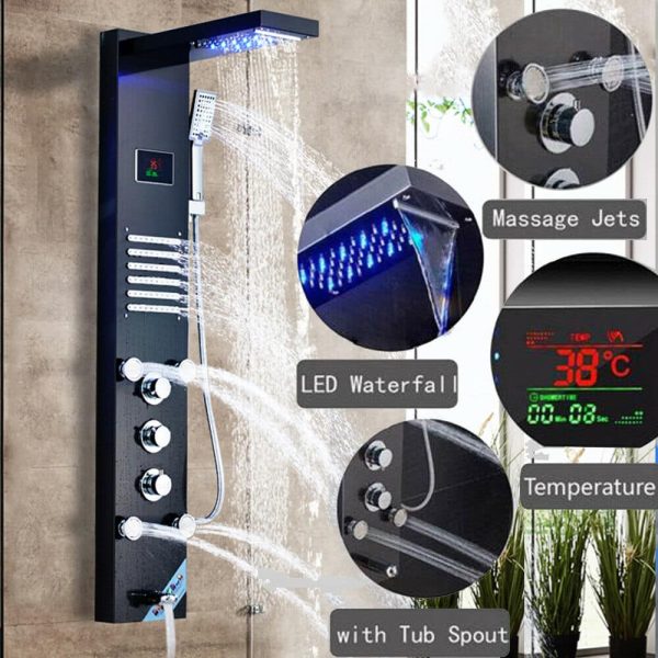Led  Douche wandpaneel  met Waterval Massage RVS Goud Sol 2400 - Afbeelding 15