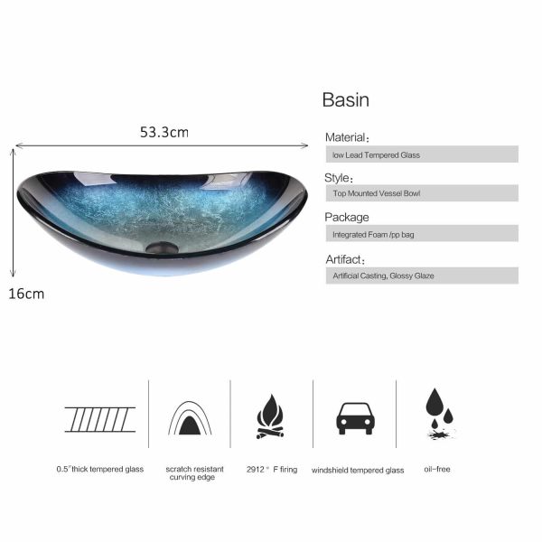Glazen Blauwe Wasbak met zwarte meng Kraan Sol 4000 - Afbeelding 4