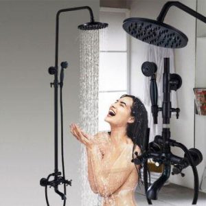 Retro  Doucheset Compleet  Zwart met kraan en Regendouche Sol 78