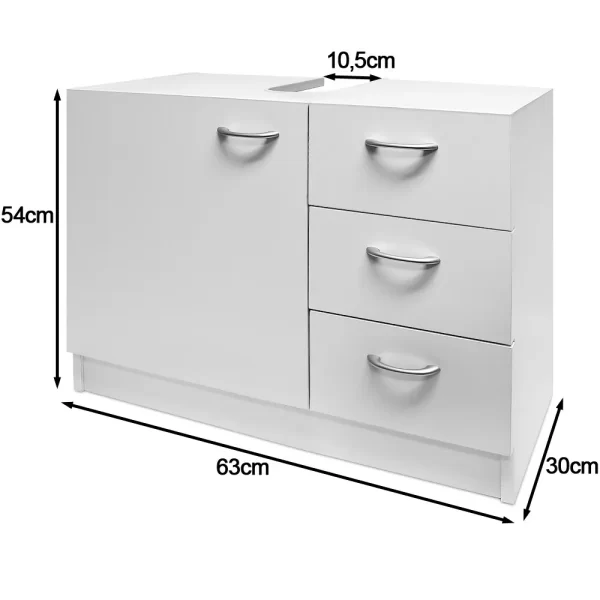Wastafel onderkast met 3 laden wit watervast MDF maten 63x54 cm casa 22 - Afbeelding 6