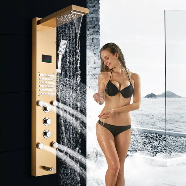 Led  Douche wandpaneel  met Waterval Massage RVS Goud Sol 2400 - Afbeelding 21