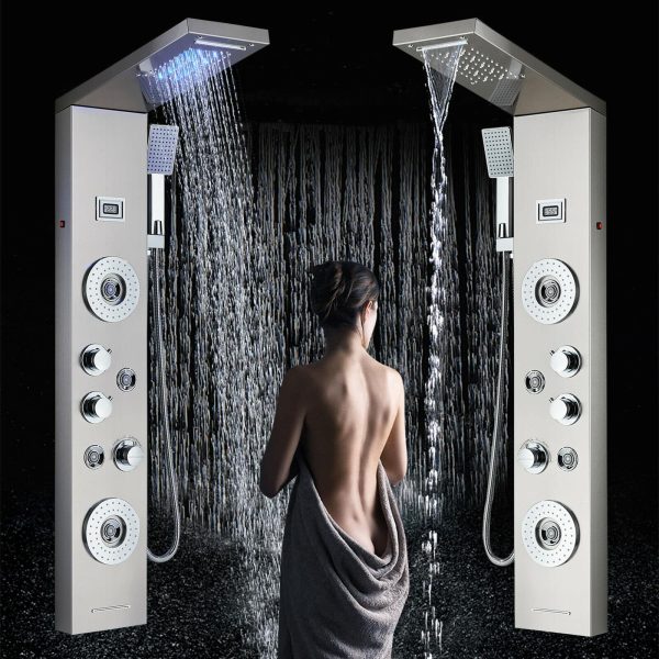 Led  Douche wandpaneel  met Waterval Massage Rvs geborstelt Sol 2412