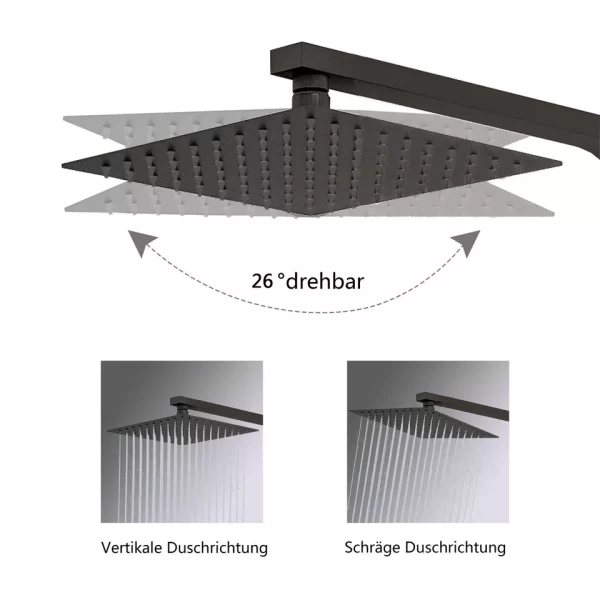 Douchesysteem met thermostaatkraan, regendouche, zwart, ot114 - Afbeelding 6
