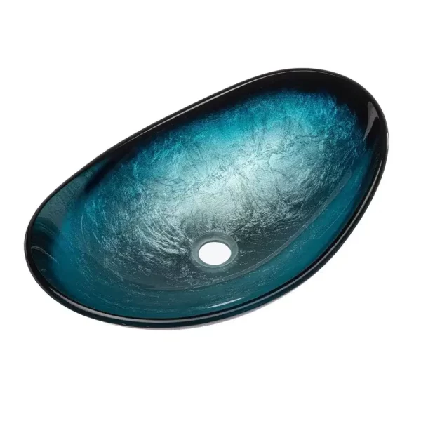 Glazen wastafel, opzetwastafel, waskom, ovaal Zwart Blauw  53x35x16 cm Doro 15 - Afbeelding 5