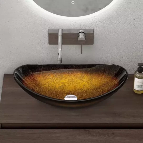 Glazen wastafel, opzetwastafel, waskom, ovaal Zwart Goud 53x35x16 cm Doro 10 - Afbeelding 2