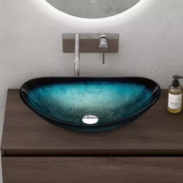 Glazen wastafel, opzetwastafel, waskom, ovaal Zwart Blauw  53x35x16 cm Doro 15 - Afbeelding 3
