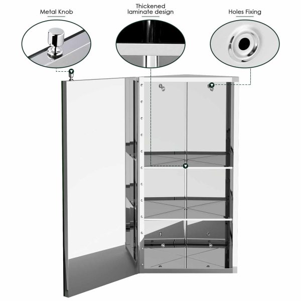 RvS Hoekspiegelkast sol 877   60 cm hoog, 30 cm breed en 21 cm diep, - Afbeelding 3