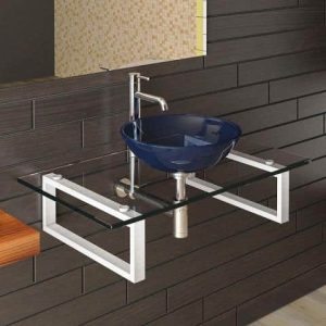 Design Wastafel met RVS consoles Blauw Glas Sol 2224