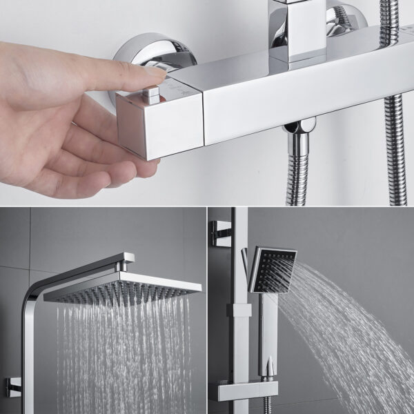 Douche RVS met thermostaatkraan en Regendouche  20x20 cm Was 20 - Afbeelding 3
