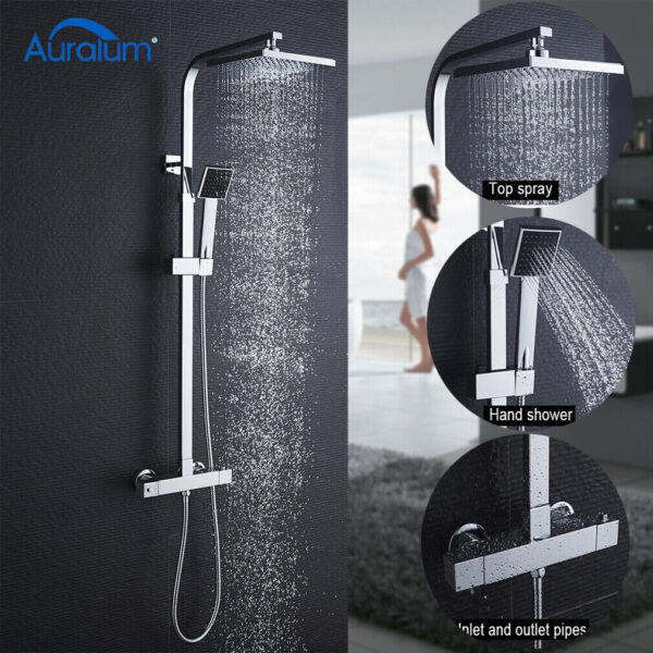 Douche RVS met thermostaatkraan en Regendouche  20x20 cm Was 20