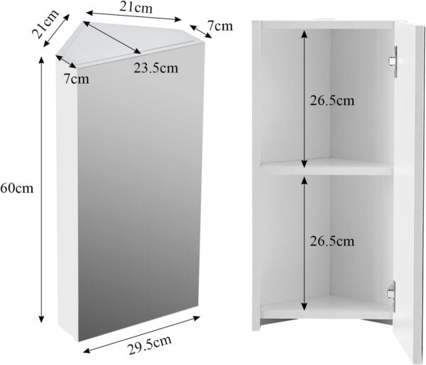 Hoek Badkamer Spiegelkast  met Opbergplanken, Hangend Hout, Wit Ama 20 - Afbeelding 5