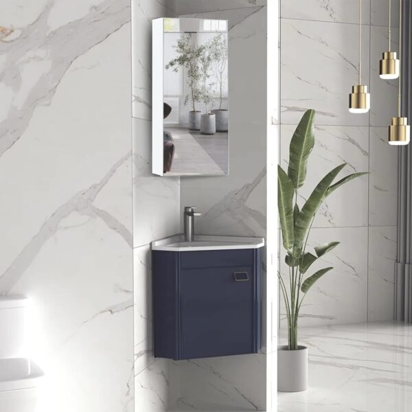 Hoek Badkamer Spiegelkast  met Opbergplanken, Hangend Hout, Wit Ama 20 - Afbeelding 2