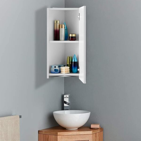 Hoek Badkamer Spiegelkast  met Opbergplanken, Hangend Hout, Wit Ama 20 - Afbeelding 3