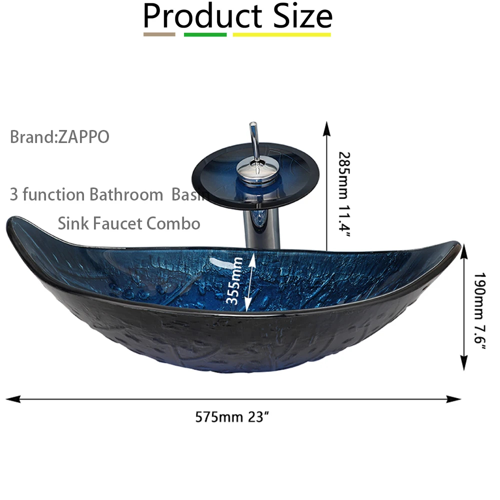 Glazen Waskom ovaal blauw met watervalkraan A14 - Afbeelding 6