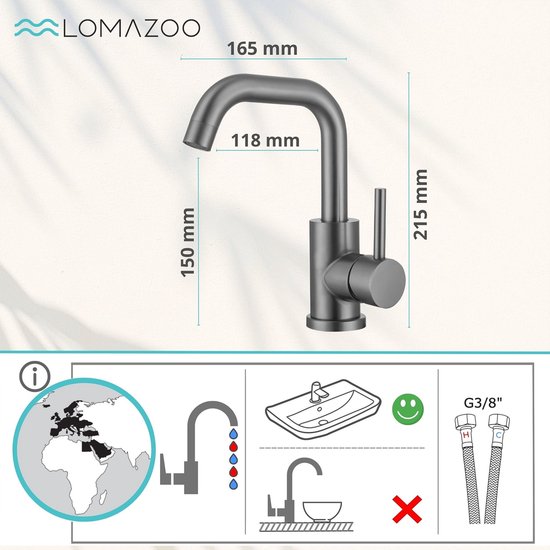 Wastafelkraan Gun Metal Zwart B955 - Afbeelding 2