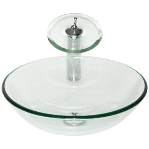 Glazen Wasbak rond met watervalkraan Blank Sch 121