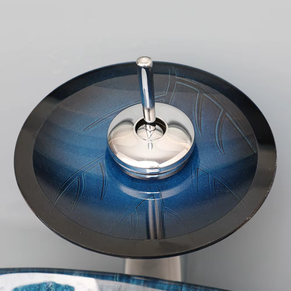 Glazen Waskom ovaal blauw met watervalkraan A14 - Afbeelding 4