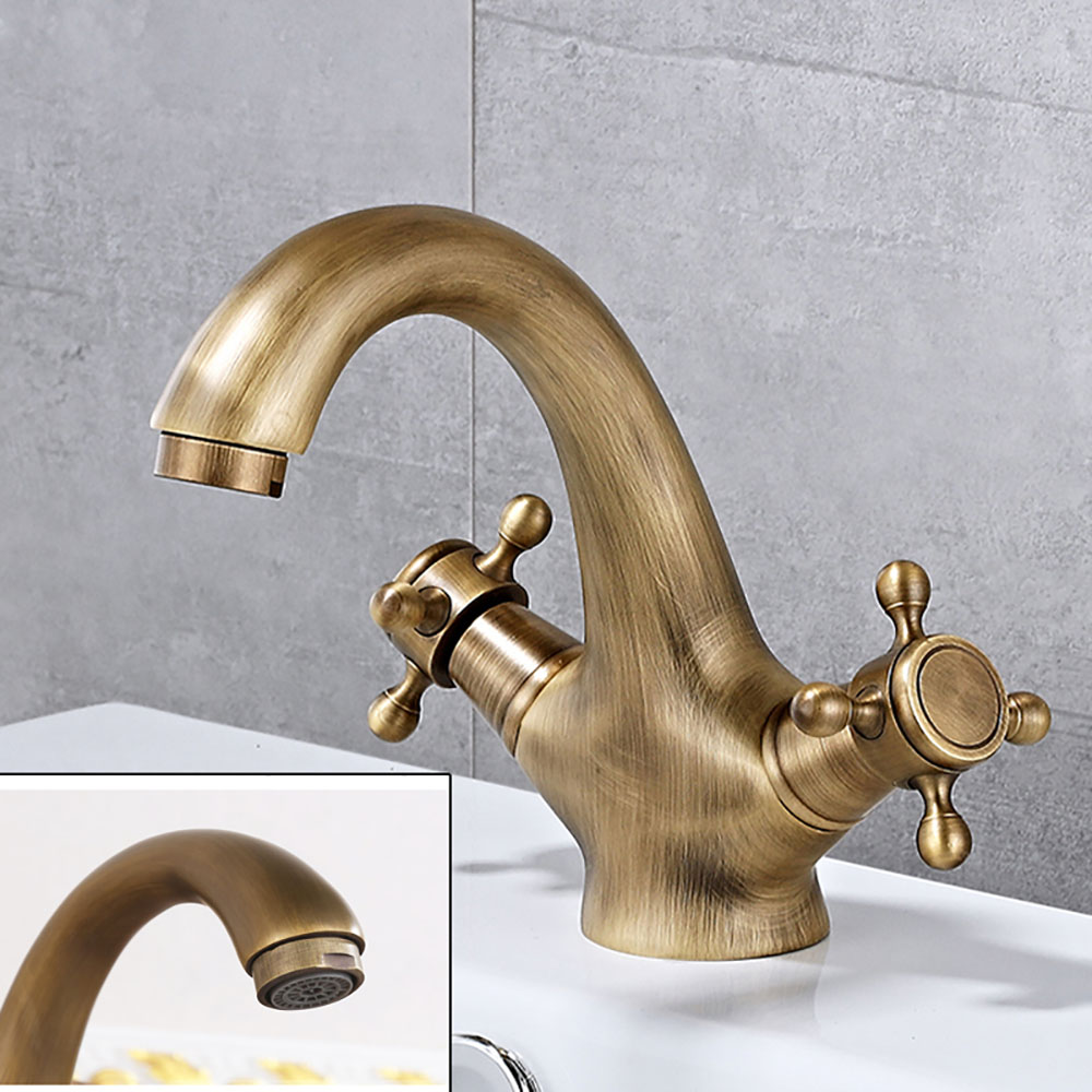 Retro Wastafel mengkraan 2 knoppen met rvs aansluitslangen A 278