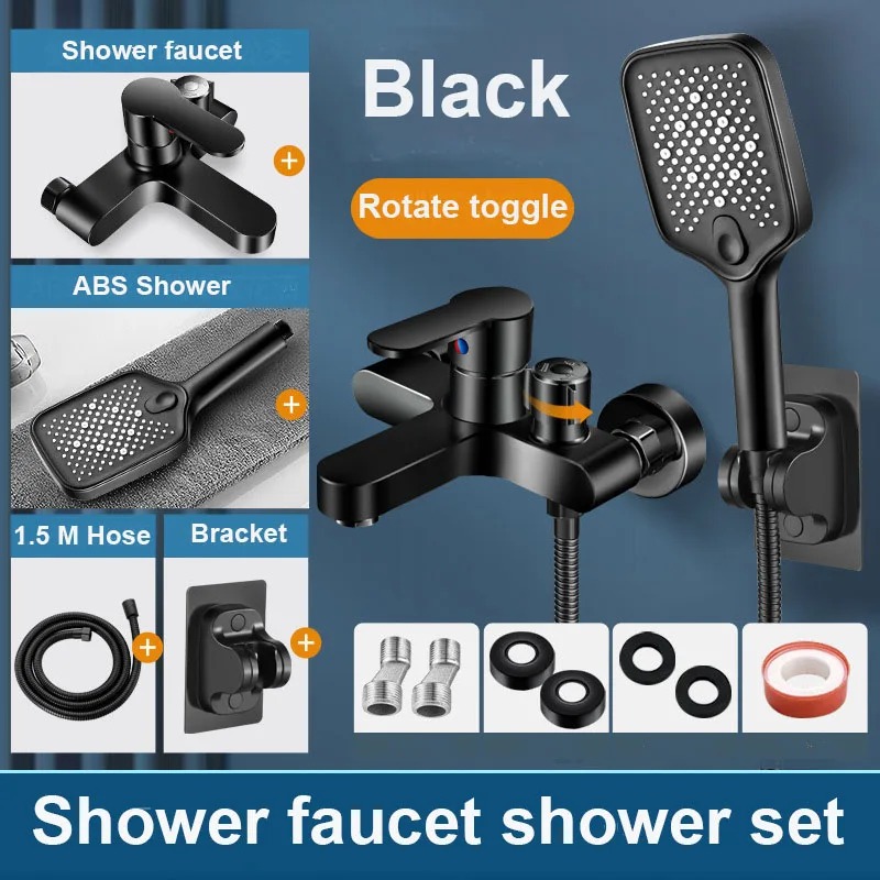 Badkraan doucheset met thermostaat zwarte douche waterval kraan bad Al 2014