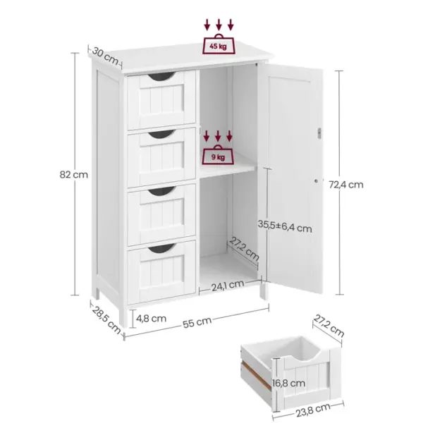 Badkamer kast wit 55x8 cm met deur en 4 laden MDF W36