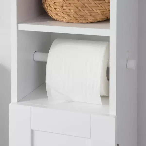 Badkamerkast wit 23x100 cm met toiletrolhouder met 1 deur en opberg ruimte MDF W22
