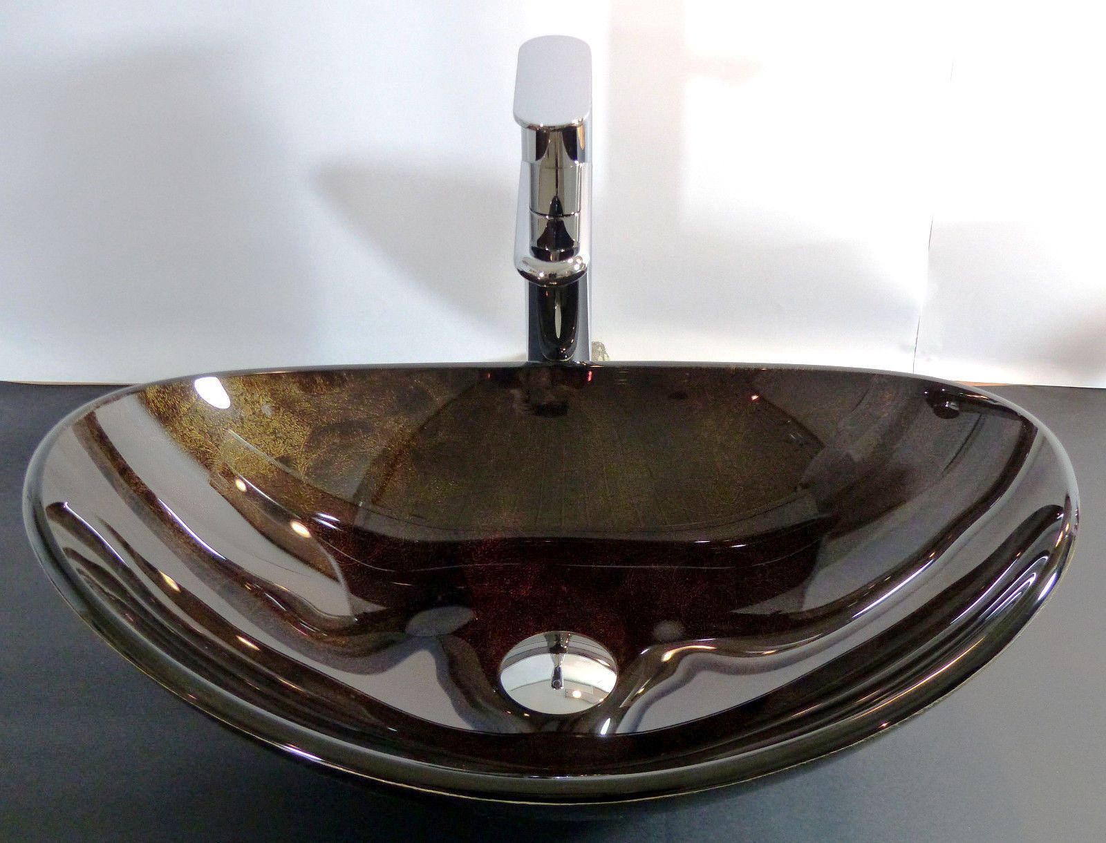 knecht Clam Specialiteit Design Glazen Waskom ovaal Zwart bruin sol 1135 - Sanitair Online